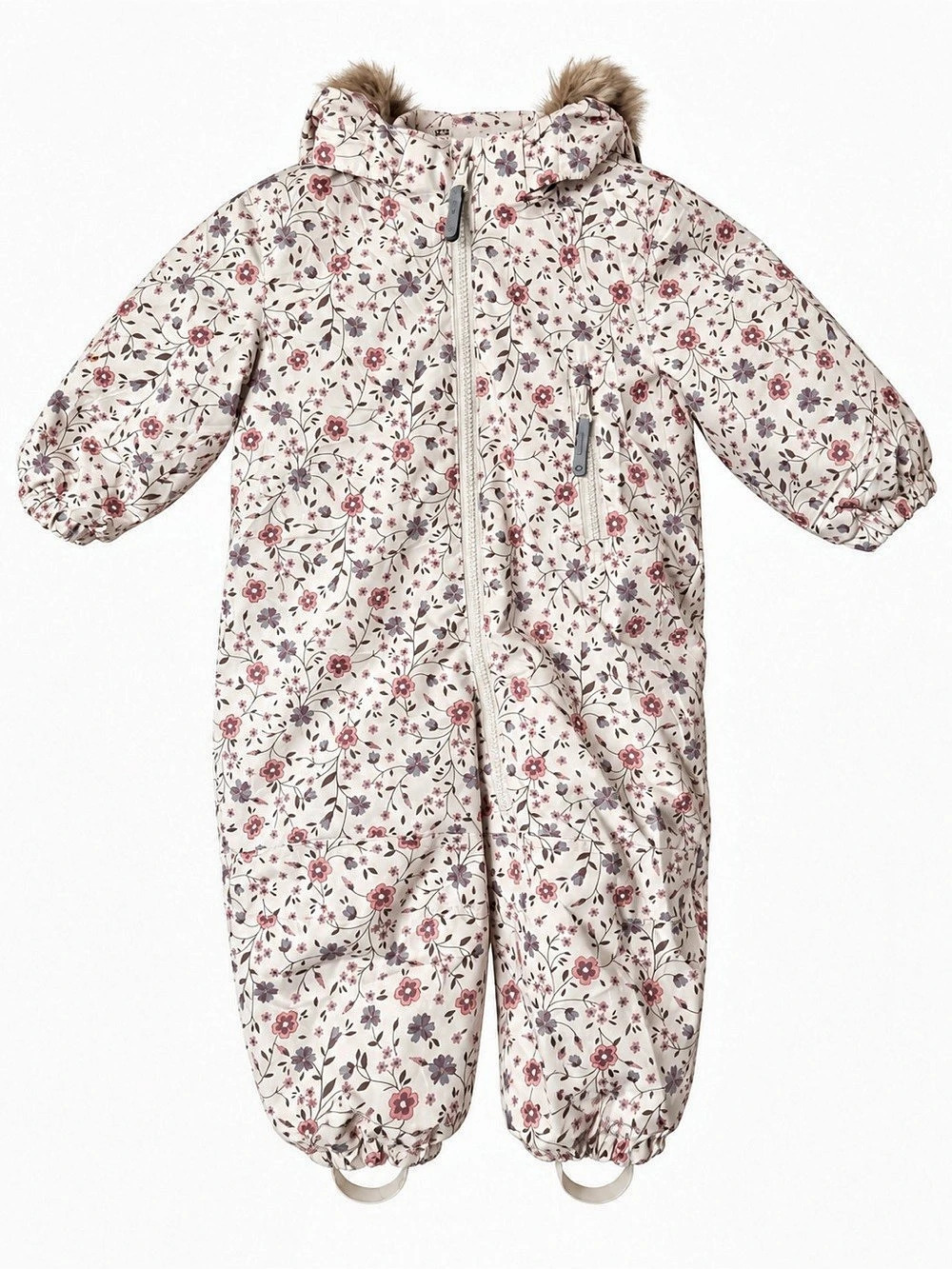 H&M Baby Girls Cream Floral Faux Fur Hooded Winter Snowsuit – Size 9–12 Months